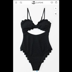 Cupshe Black Knotted Scalloped One Piece Swimsuit - size L